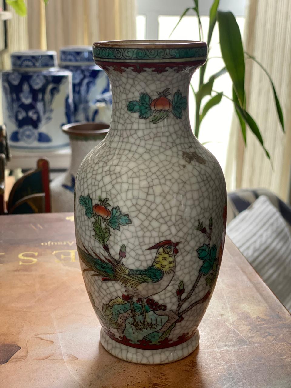 Cloisonné Antigo Branco com Ave